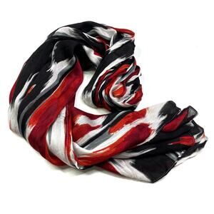 Black, White, Red Watercolor Spring Fashion Scarf 71”X 19”